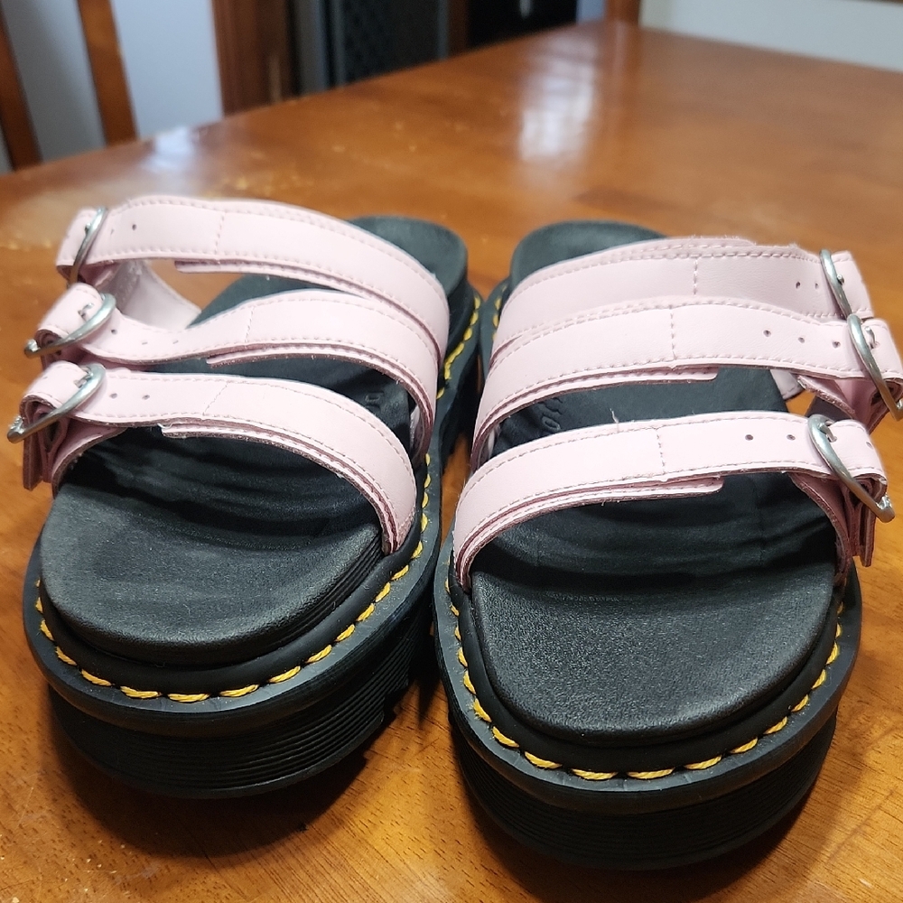 Dr. Martens Pink Triple Strap Sandals with Black Soles